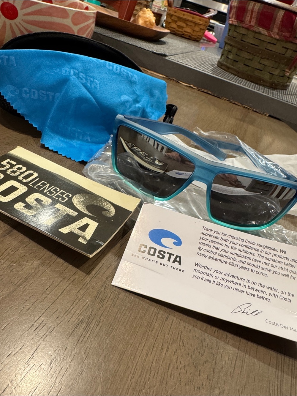 Costa Blue Teal Frame Sunglasses with Case and Cloth